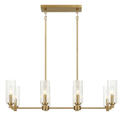Willow - 8 Lights Island With Clear Ribbed Pendant Lamp Satin - Antique Brass / Clear / Gold Ashcroft Furniture