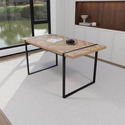 Modern Industrial Dining Table 59" Rectangular Light Wood With Metal Legs For 4 - 6 People - Natural Wood Home Essentials