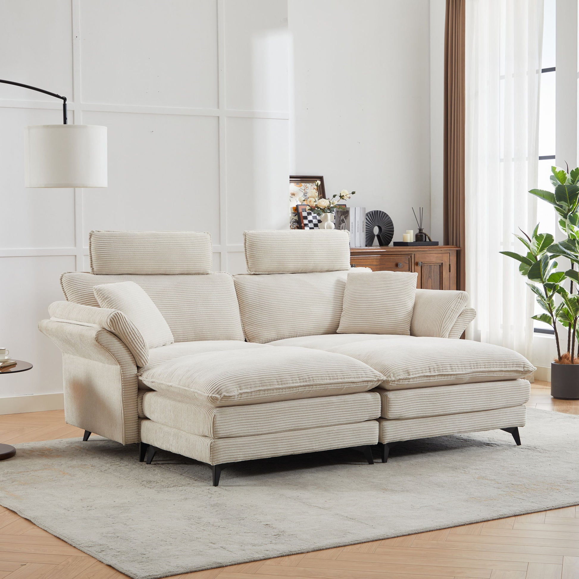 Modern Corduroy Deep Seat Sectional Sofa With Ottoman Home Essentials