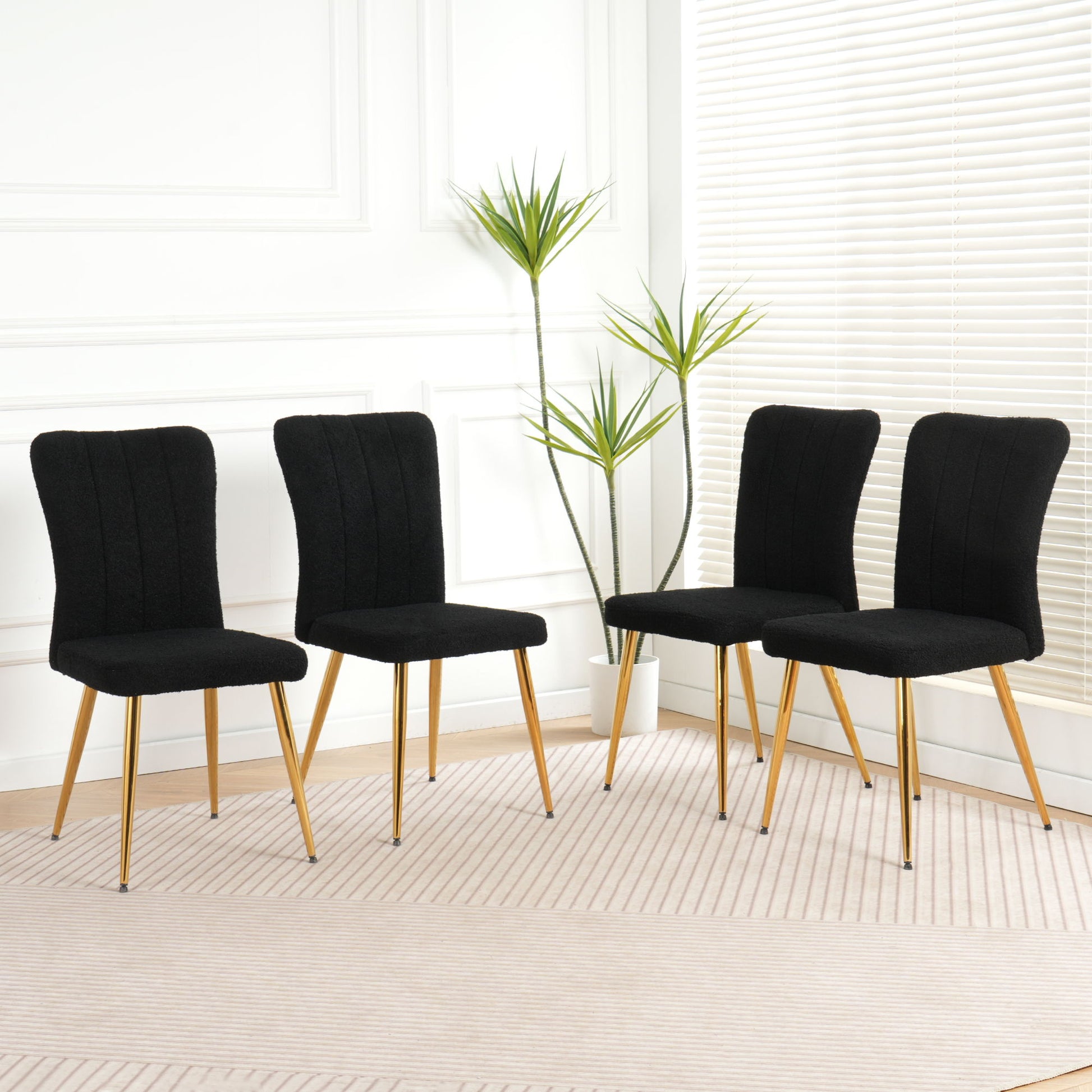Modern Teddy Wool Dining Chair With Plated Metal Legs Upholstered Fabric Side Chair (Set of 4) - Black Home Essentials