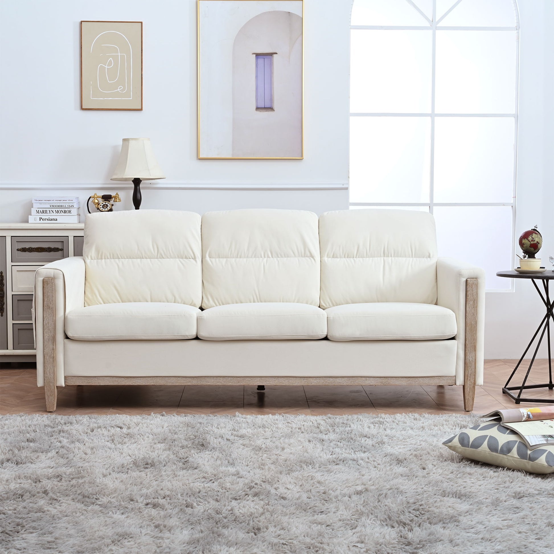 Comfortable Solid Wood Three-Seater Sofa, Soft Cushions, Durable And Long-Lasting, 79.5" Sofa Couch For Living Room Home Essentials
