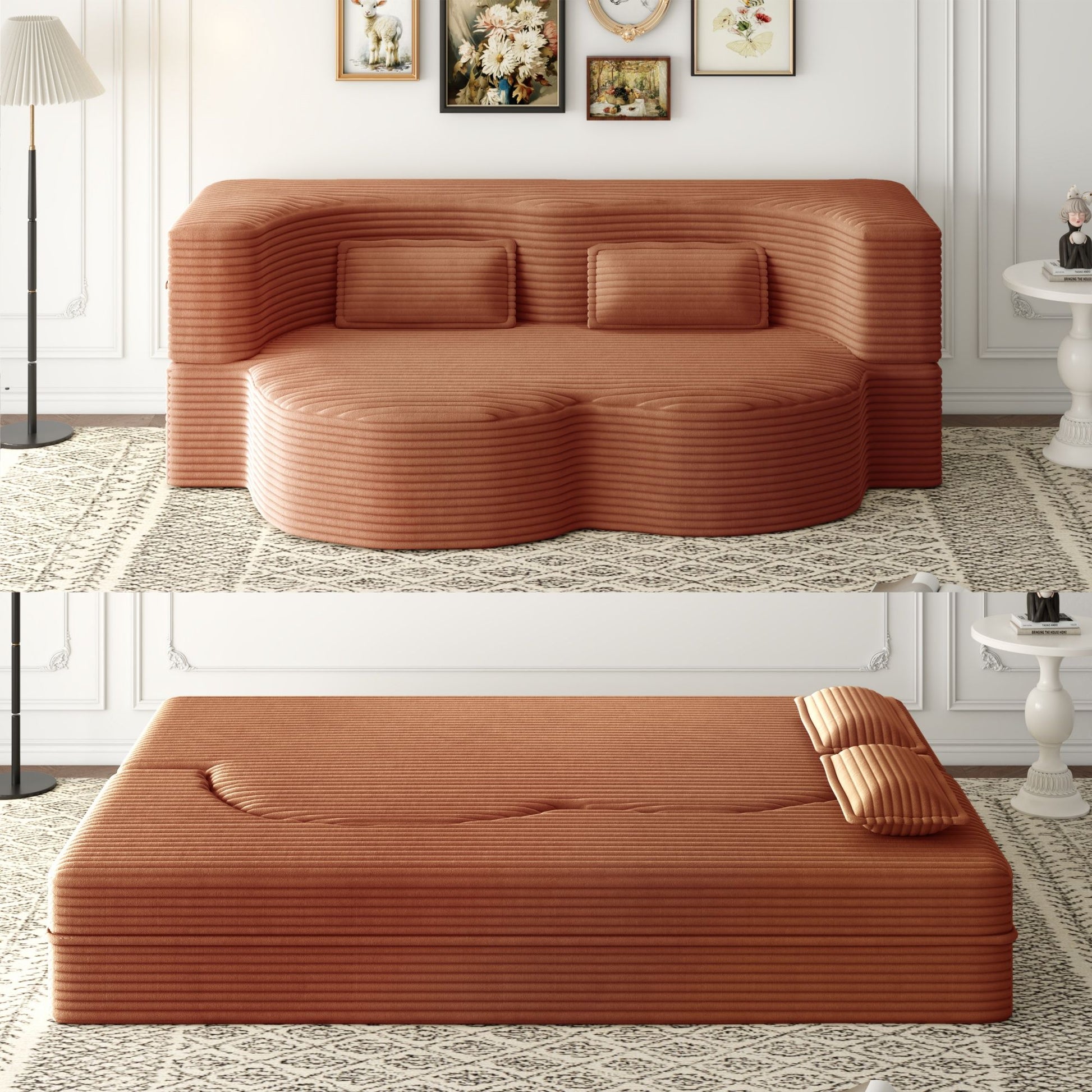 Convertible Foam-Filled Sleeper Sofa Bed With 2 Pillows Home Essentials