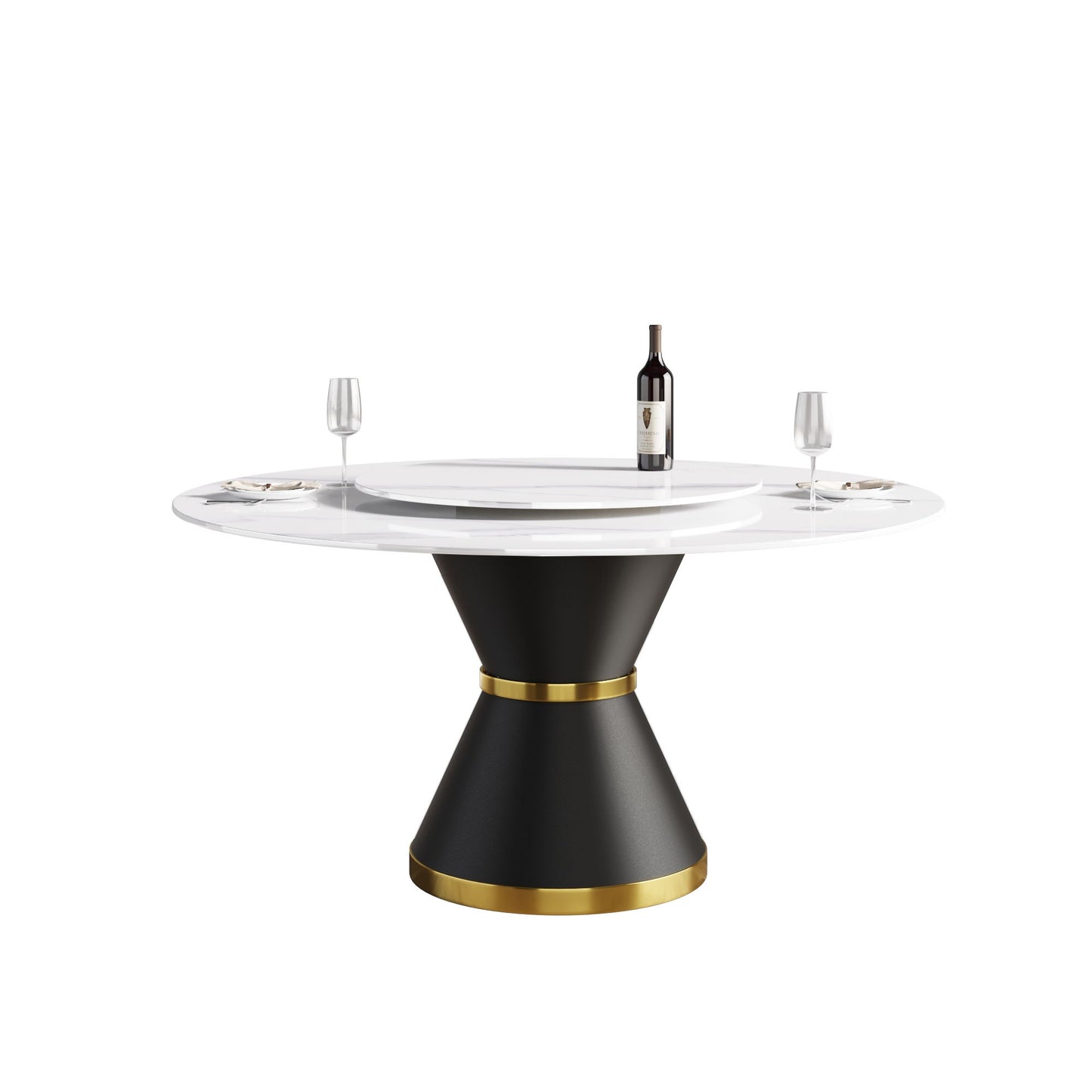 Modern Artificial Stone Round Carbon Steel Base Dining Table Stone Turntable Home Essentials