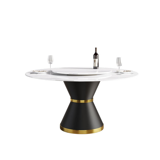 Modern Artificial Stone Round Carbon Steel Base Dining Table Stone Turntable Home Essentials