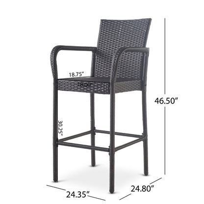 Outdoor Wicker Barstools With Rattan And Iron Frame Noble House