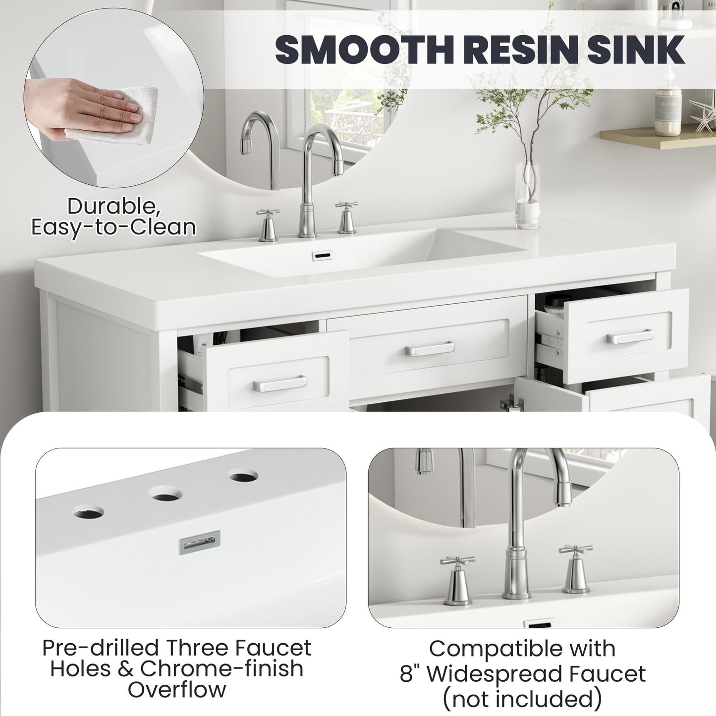 Vanity Top With 3 Faucet Holes, Rectangular Basin For Bathroom - White Noble House