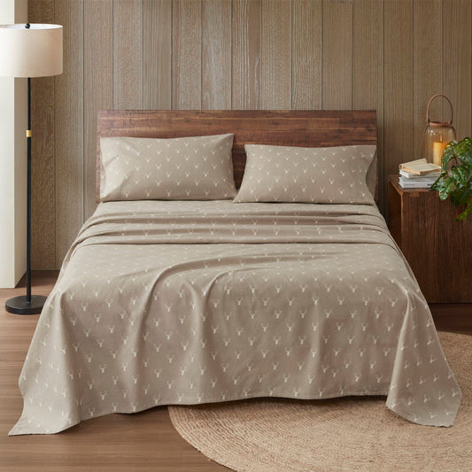 Flannel - Queen 100% Flannel Printed Sheet Set - Stag Head Woolrich