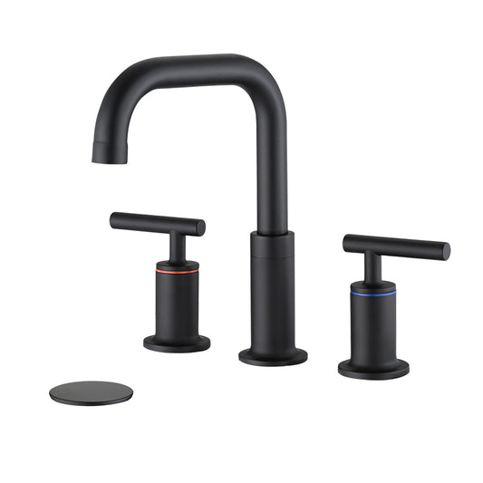 Widespread Bathroom Sink Faucet With Pop Up Drain And Brass Construction - Matte Black Daily Nest