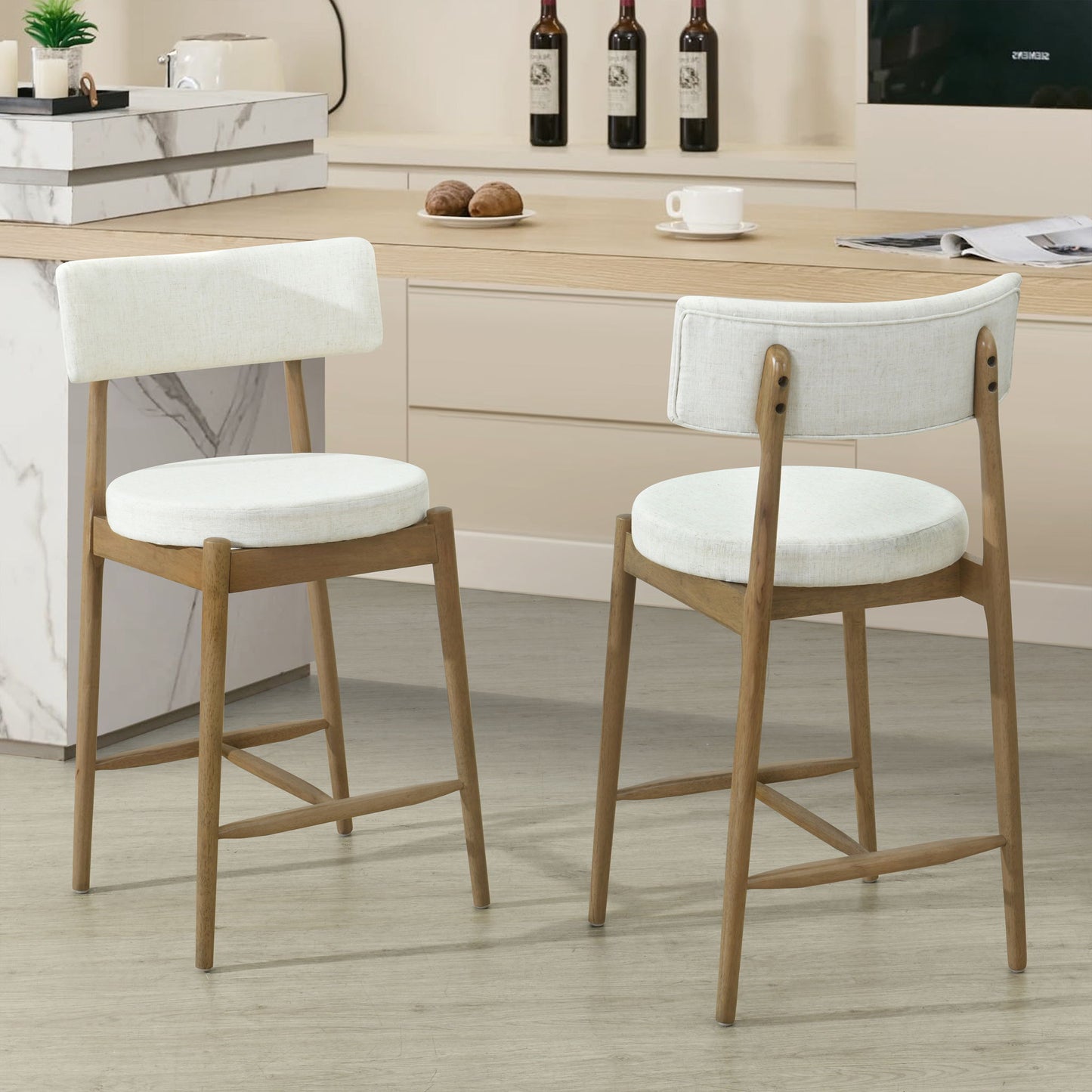 Mid Century Modern Counter Stools, Fabric Upholstered Chairs Noble House