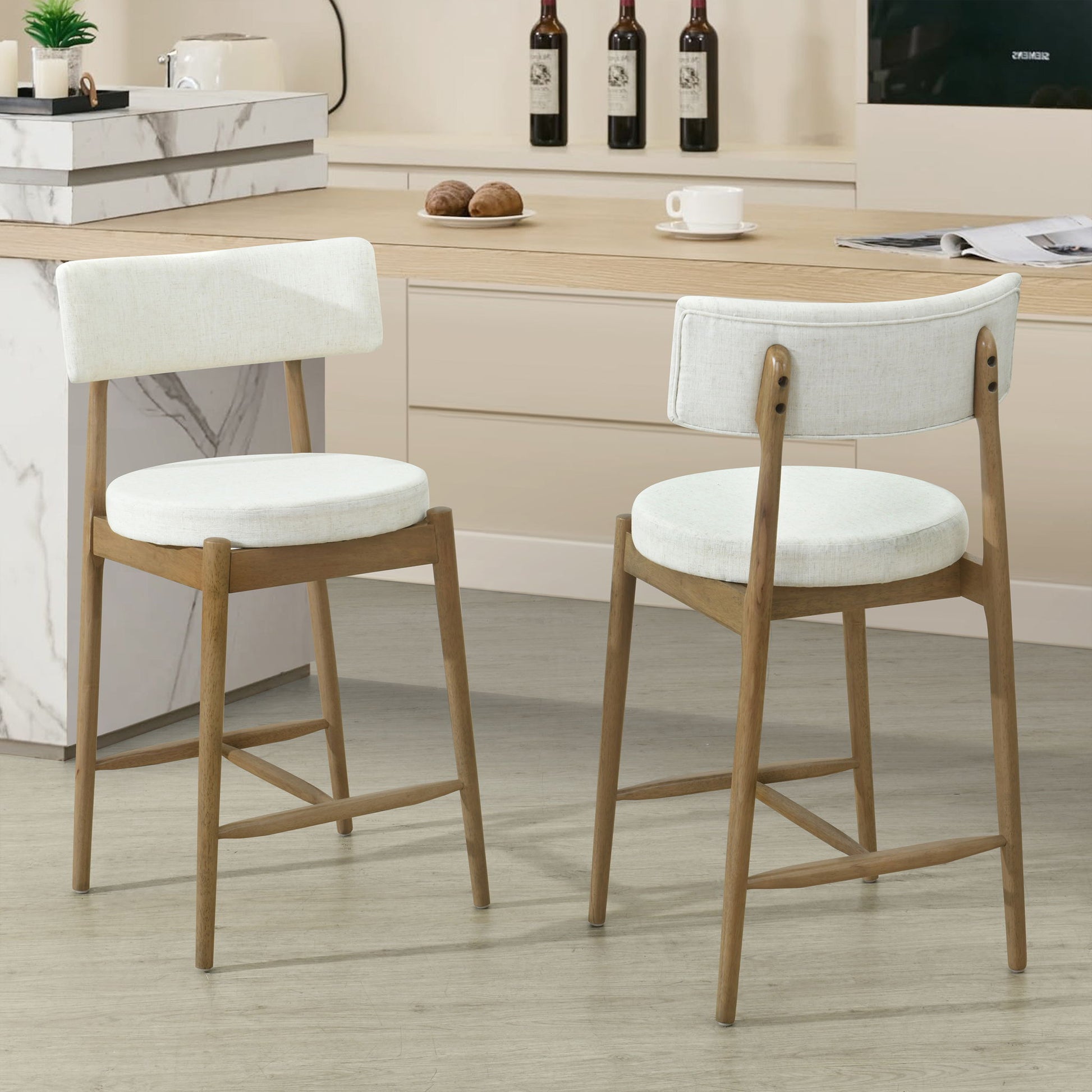 Mid Century Modern Counter Stools, Fabric Upholstered Chairs Noble House
