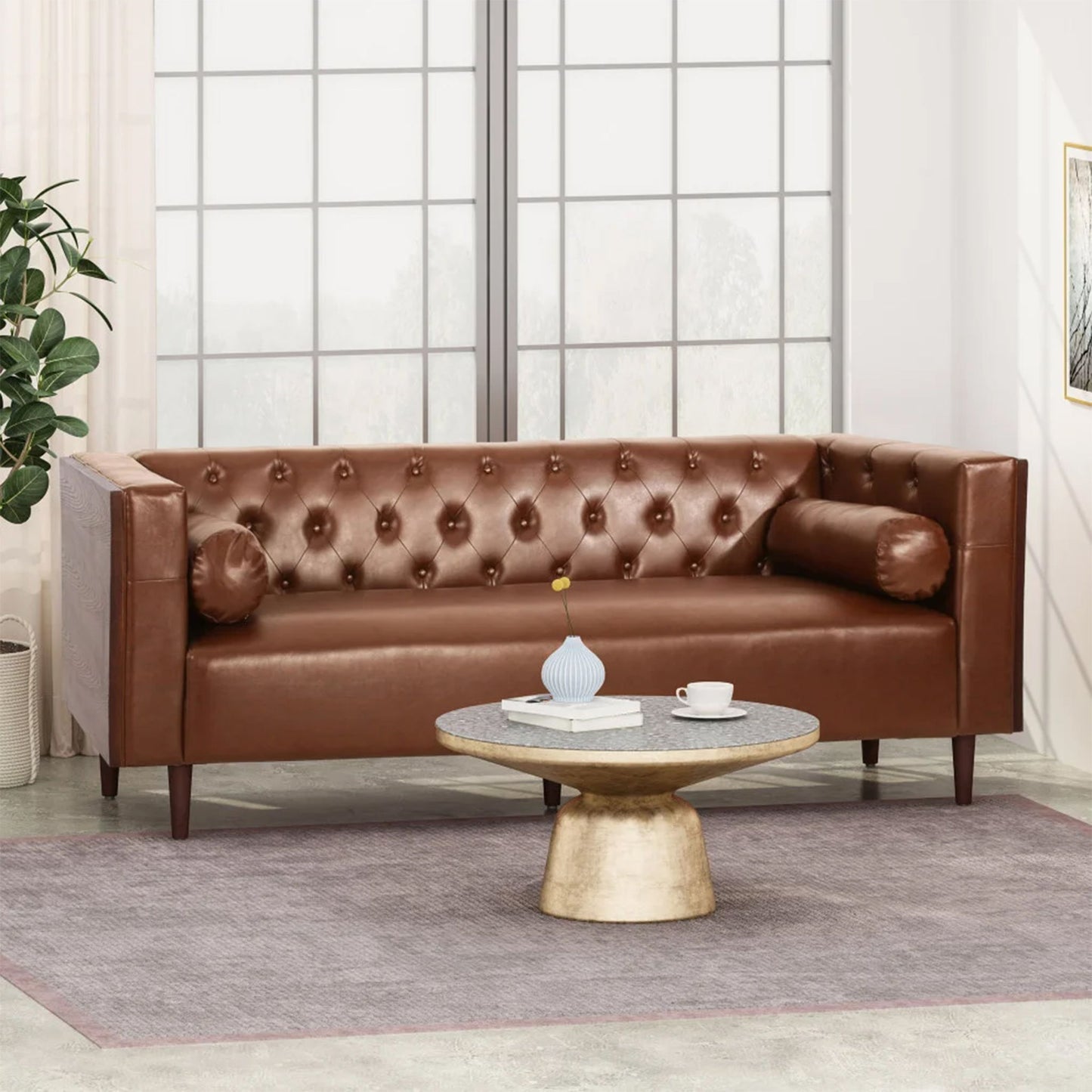 Contemporary 3 Seater Sofa With Tufted Design Noble House