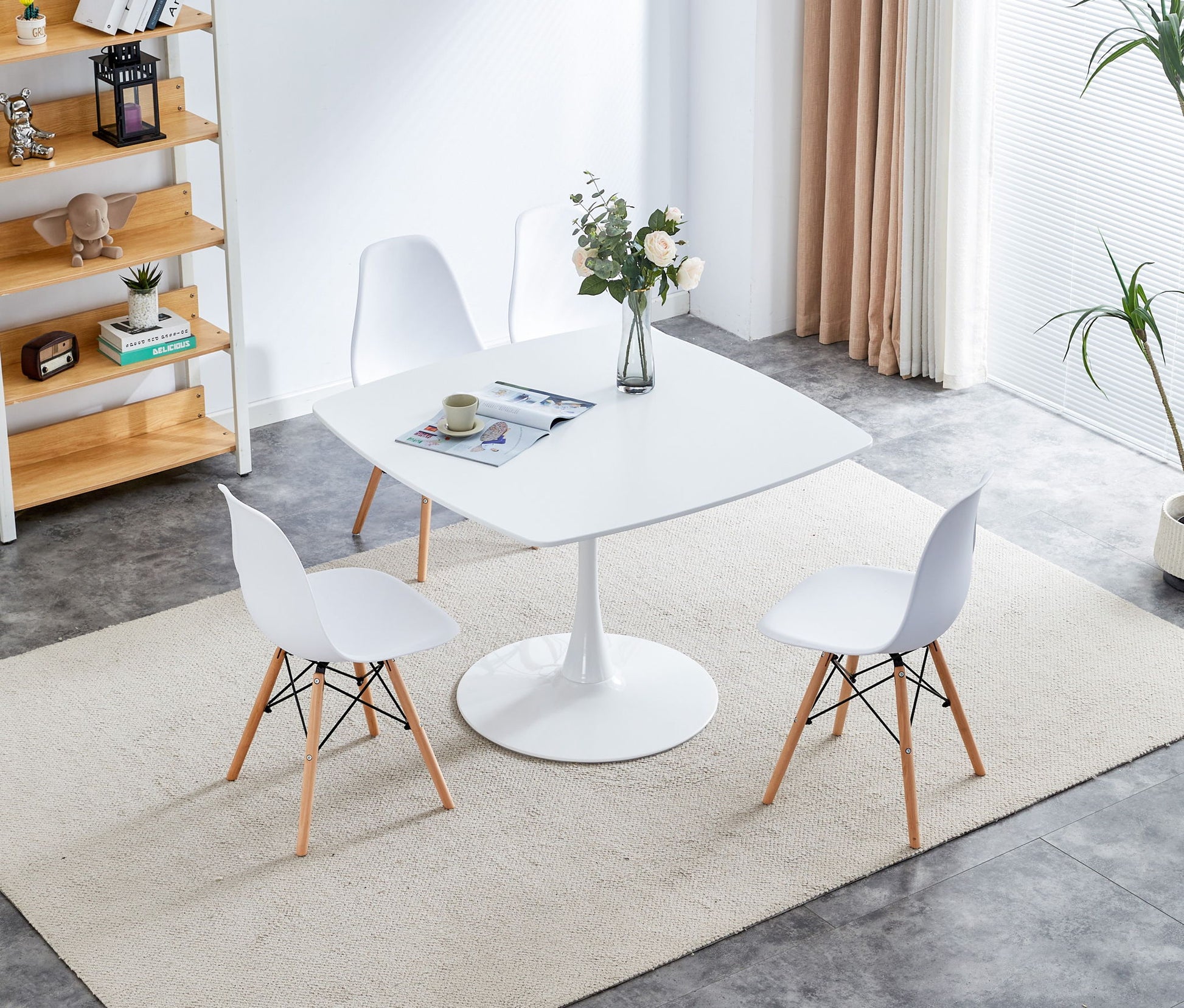 Table Mid-Century Dining Table For 4-6 People With Round MDF Table Top, Pedestal Dining Table, End Table Leisure Coffee Table Home Essentials