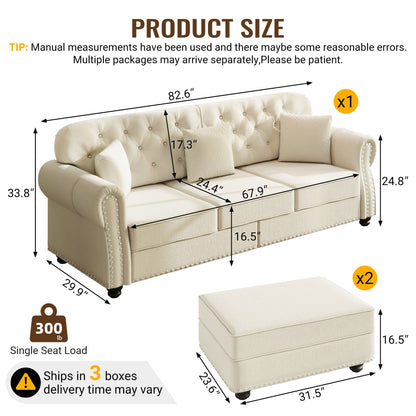 Upholstered Sofa Set With Nailhead Trim And Rolled Armrests, Includes Pillows Home Essentials