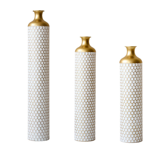 3 Piece Set Gorgeous Home Decoration Large Glazed Floor Vase Decoration Home Droplet Shaped - Gold / White Daily Nest
