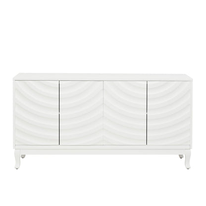 Elegant Sideboard With Sophisticated Wavy Pattern Doors And Arched Groove Design, Adjustable 4 Door Layout Home Essentials