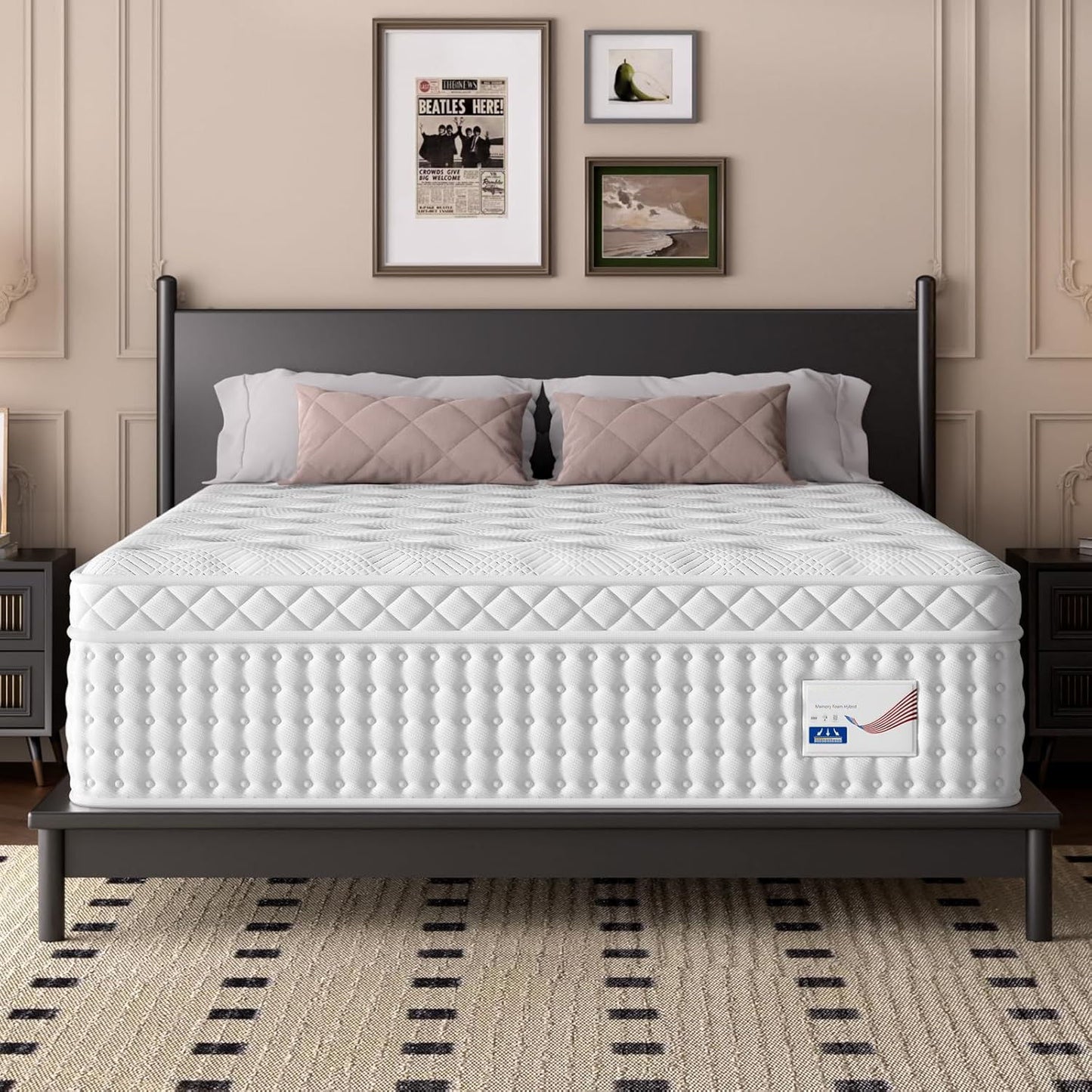 14" Hybrid Mattress, Memory Foam & Pocket Spring Bed, Medium Firm Comfort, Spine Support, Quiet & Breathable - White - King Somnus Mattress USA