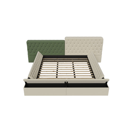 Modern Upholstered Platform Bed With Storage Space, Sturdy And Stable Solid Wood Frame Home Essentials