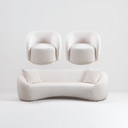 3 Piece Set Curved Sofa, Upholstered 3 Seater With Tight Curved Back For Living Room - White Home Essentials