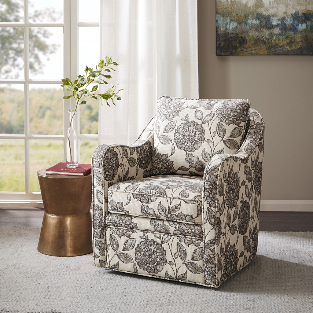 Brianne - Slub Weave Wide Seat Swivel Arm Chair - Multi