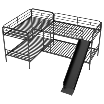 Mission Style Twin Size L-Shaped Bunk Bed With Slide And Ladder - Black Hearth and Haven