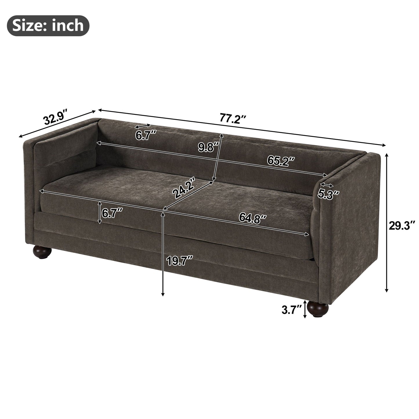 3 Seater Sofa Upholstery With Square Arms, Living Room Couch Noble House