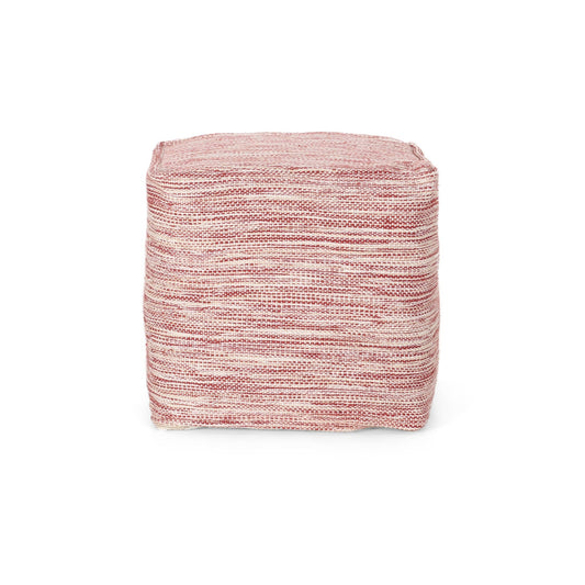 Enigma - Yarn And Cotton Square Pouf Ottoman With Polystyrene Beads - Red / White Home Essentials