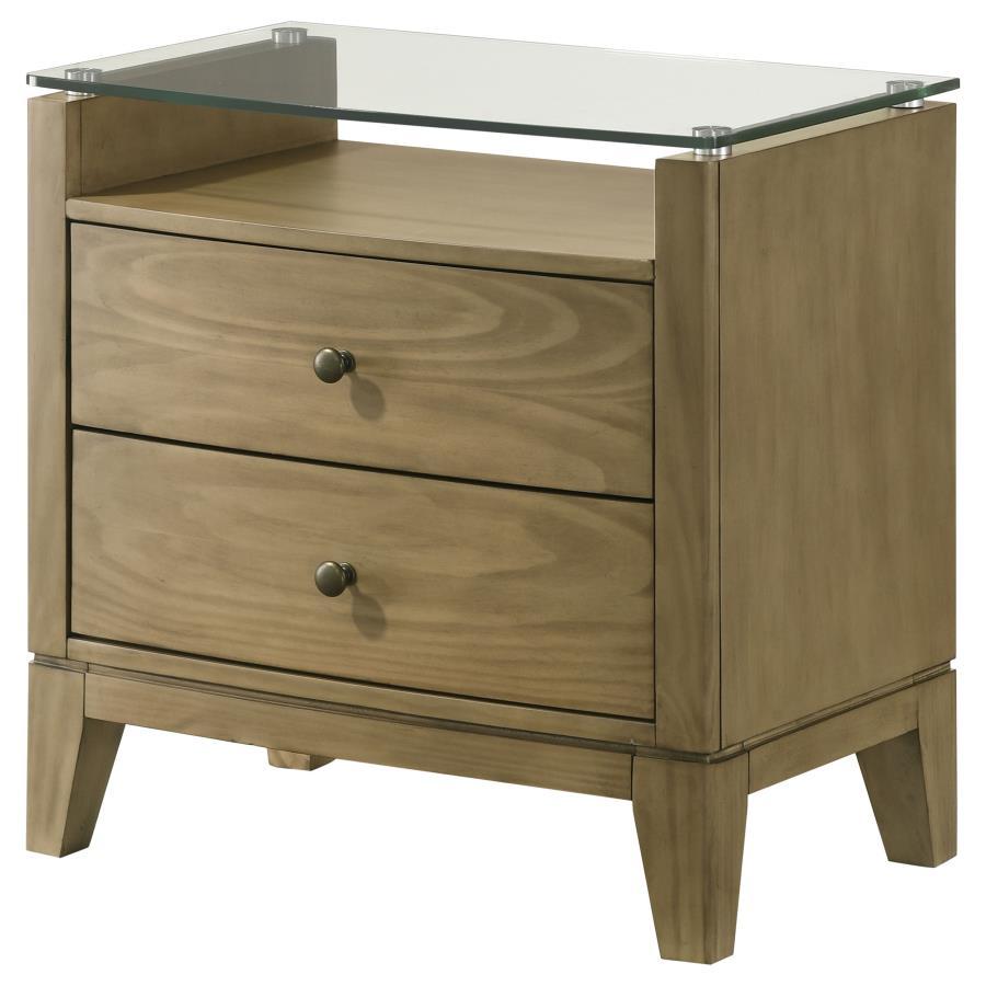 Granada - 2-Drawer Glass Top Nightstand - Natural Pine Coaster Fine Furniture