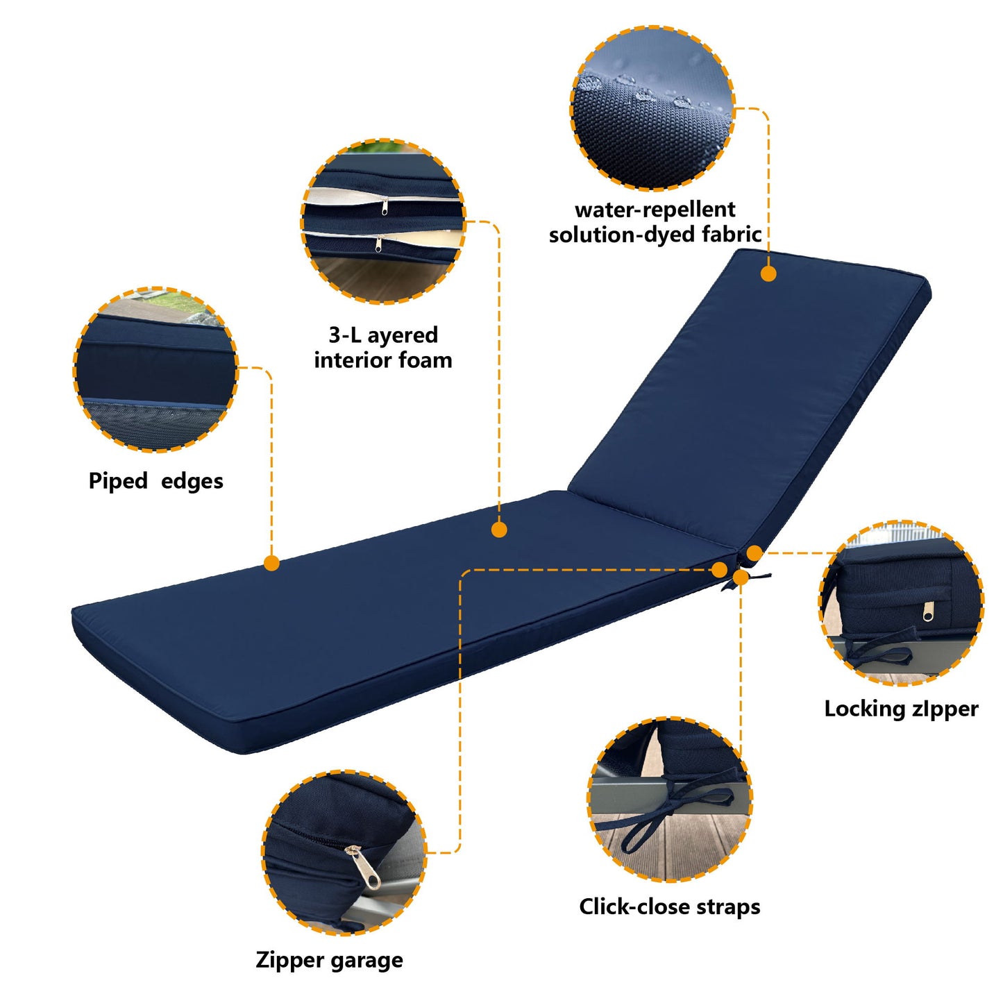 Outdoor Lounge Chair Cushion Replacement Patio Funiture Seat Cushion Chaise Home Essentials