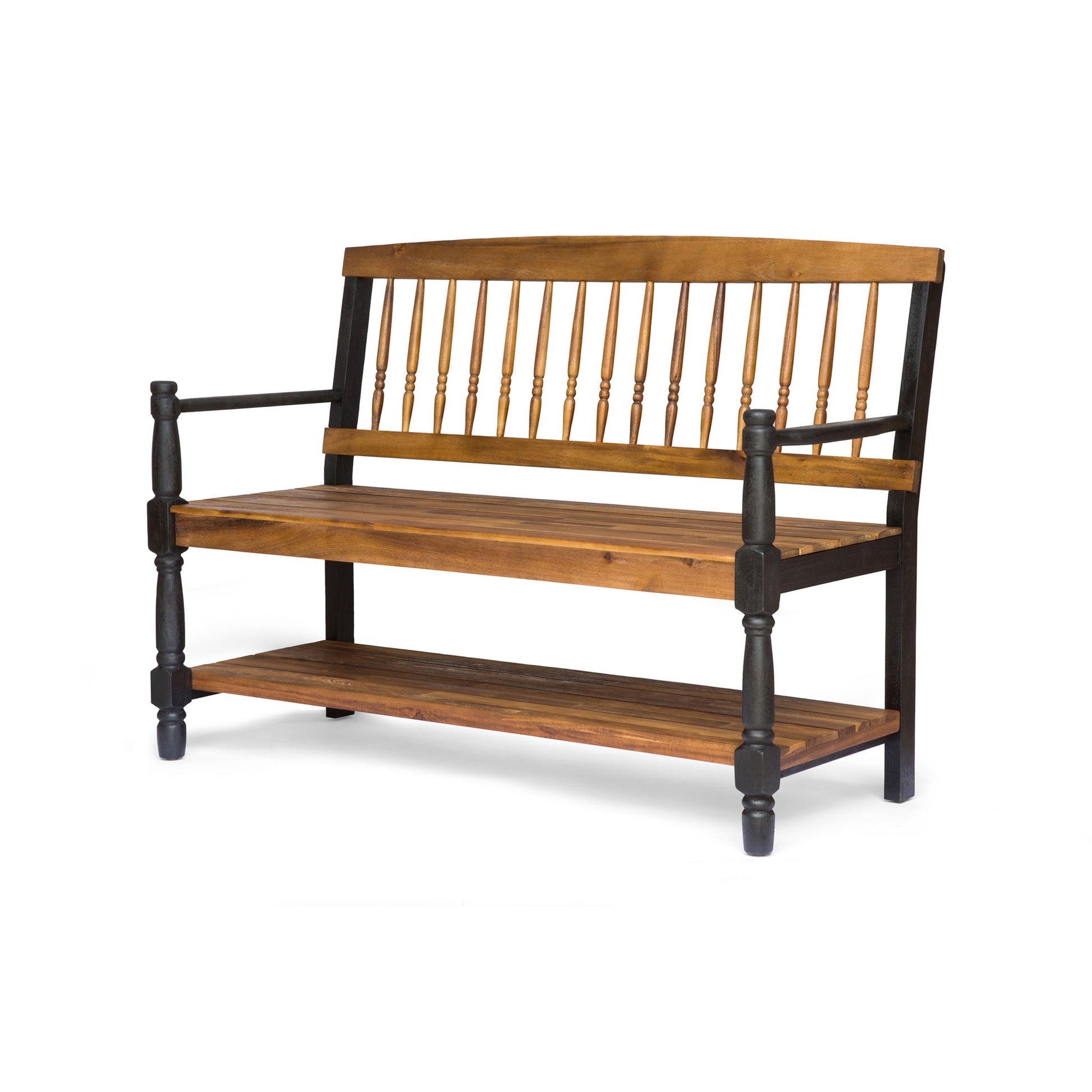 Slatted Bench With Built In Shelf Noble House