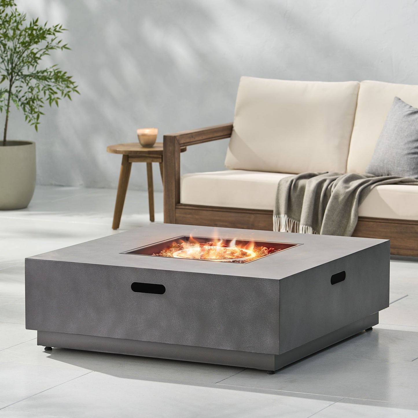 Modern Square Fire Pit With 50,000 Btu Noble House