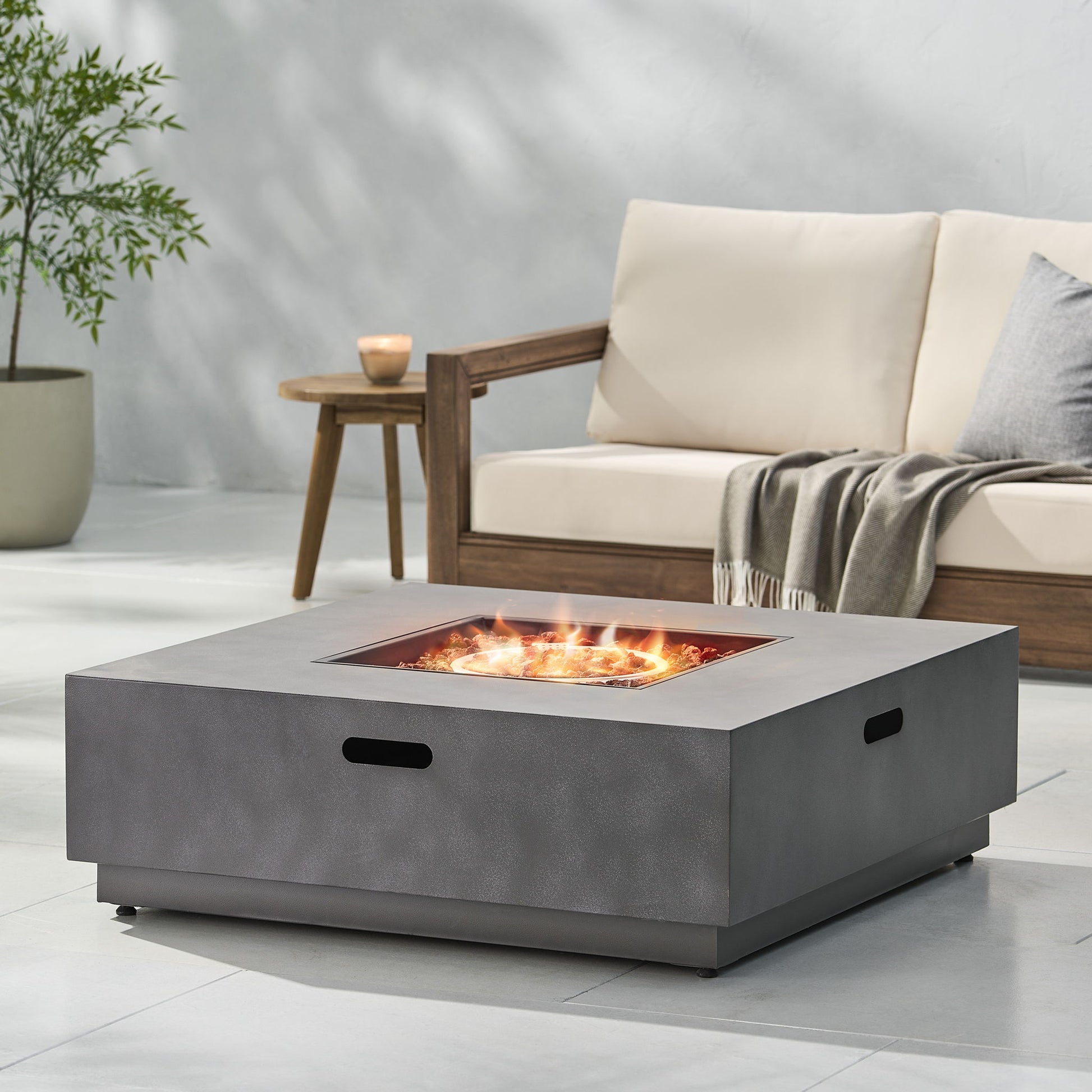 Modern Square Fire Pit With 50,000 Btu Noble House