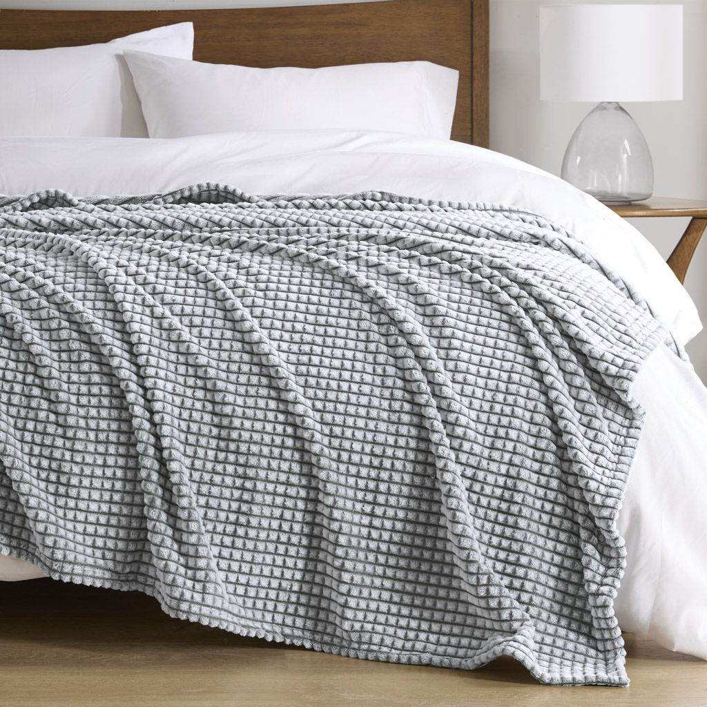 Carved Plush - King Blanket - Gray Madison Park