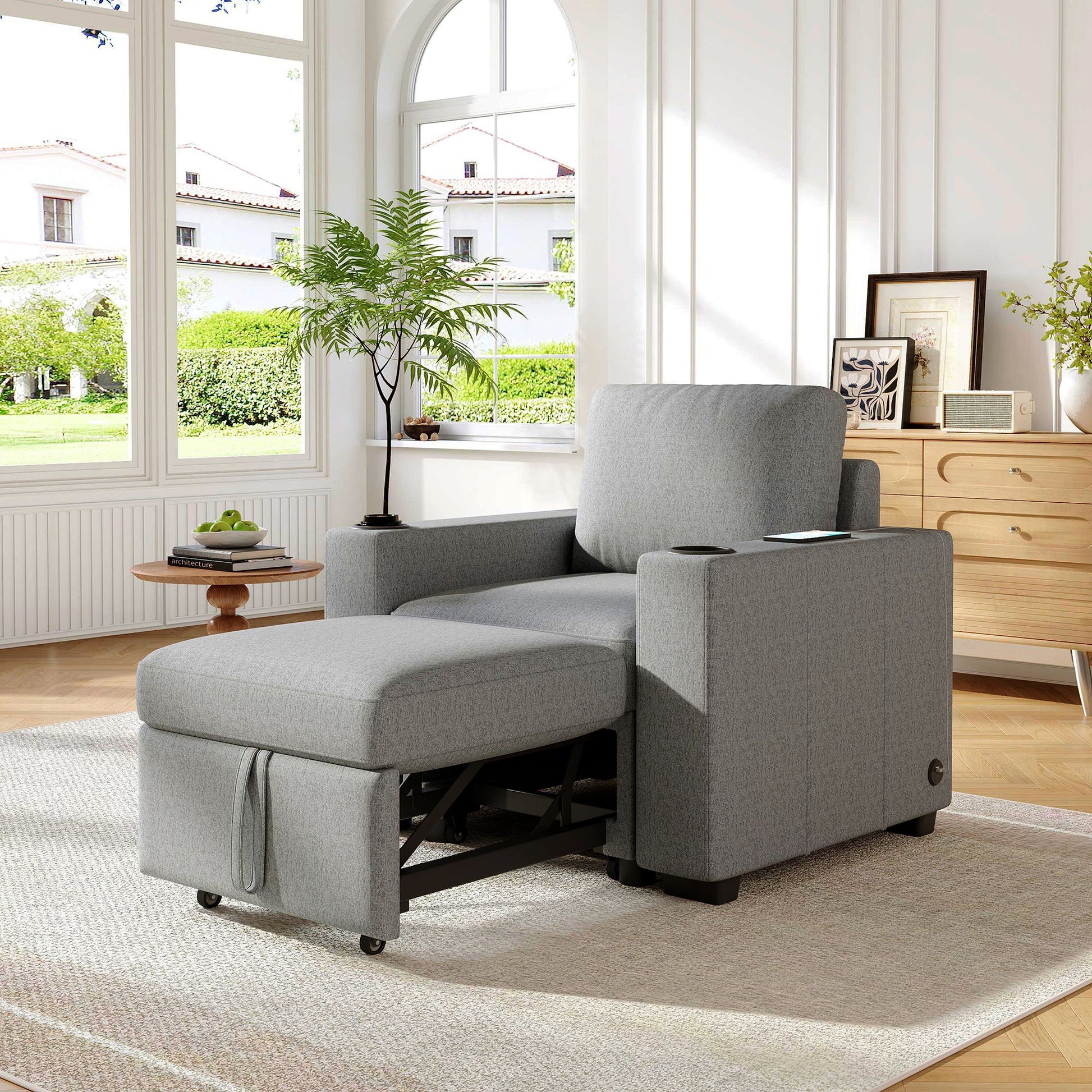 Single Pull Out Sofa Bed With USB Ports And Cup Holders Hearth and Haven