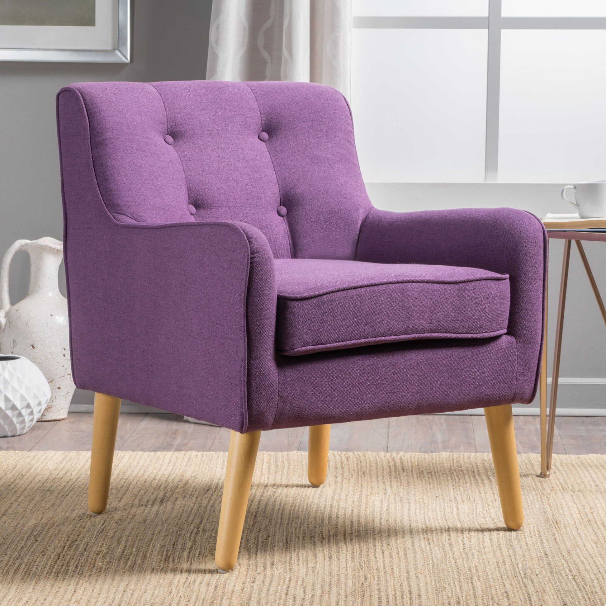 Modern Arm Chair With Tufted Back And Wooden Legs Noble House