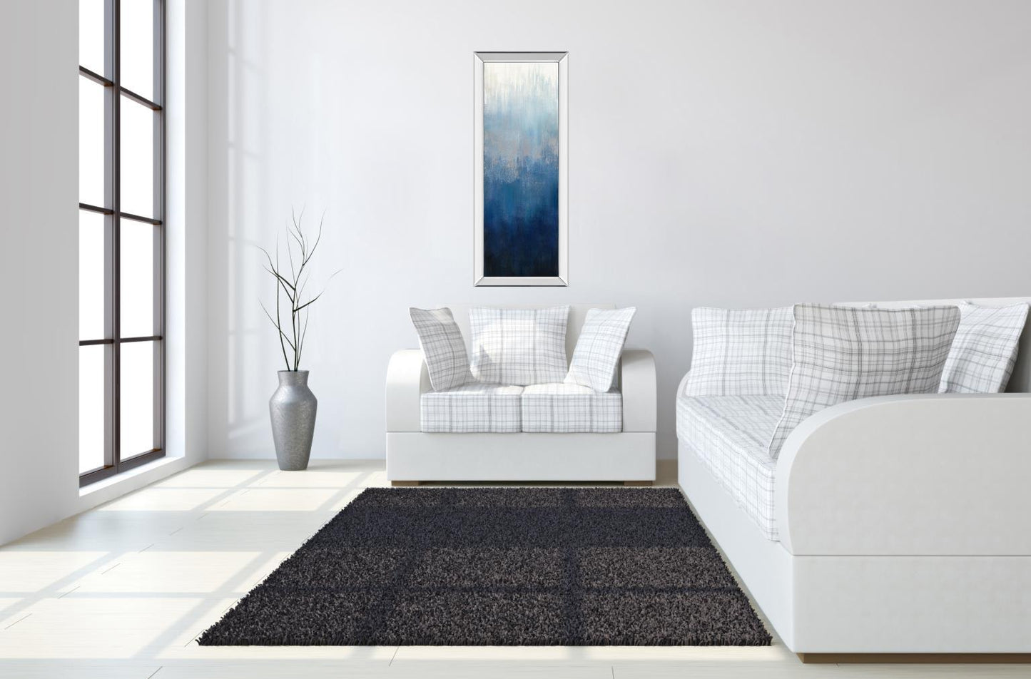 Silver Wave II By Silvia Vassileva - Mirrored Frame Wall Art - Blue