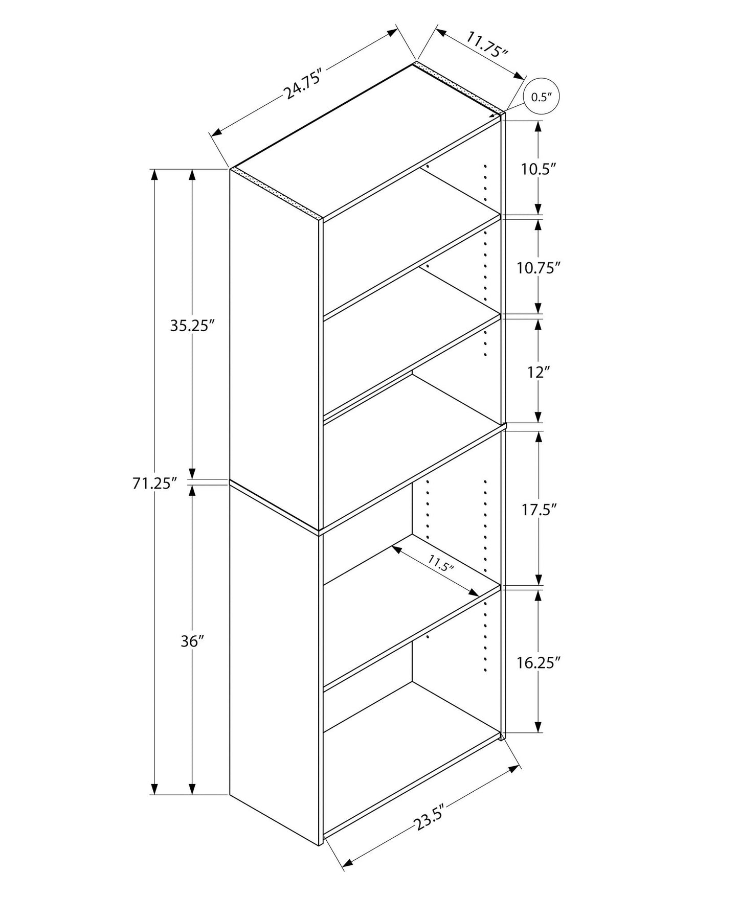 Bookshelf, Bookcase, 6 Tier, For Office, Transitional 8th Street