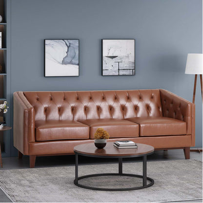 PU Sofa, Tufted Back, Solid Wood Legs, Living Room And Study