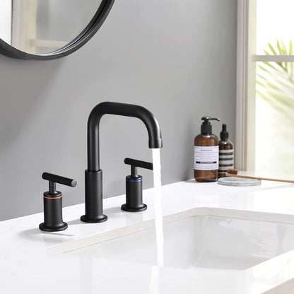 Widespread Bathroom Sink Faucet With Pop Up Drain And Brass Construction - Matte Black Daily Nest