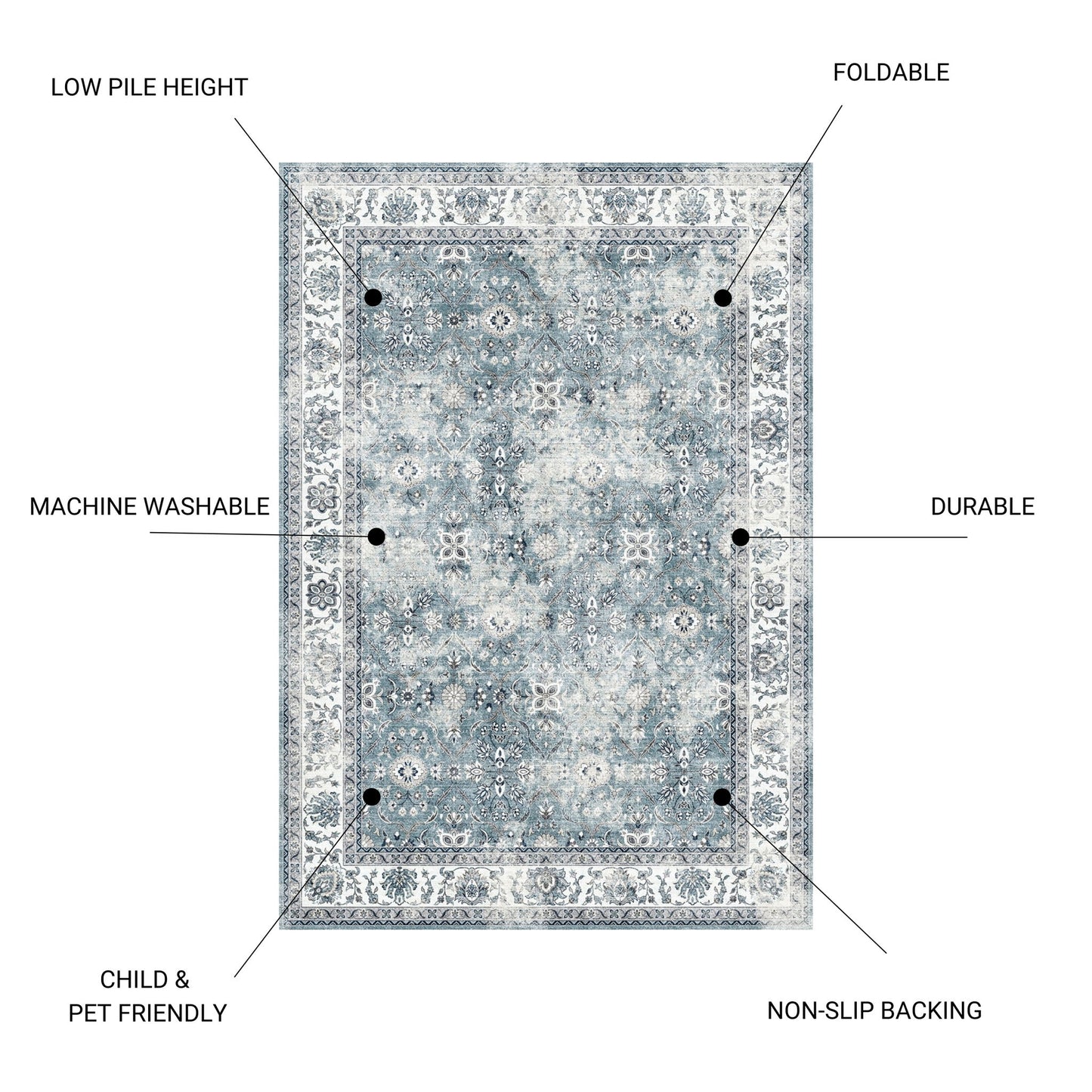 Toucan - Washable Non - Slip Area Rug, Elegant Design - Silver Icona Home Decor
