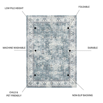 Toucan - Washable Non - Slip Area Rug, Elegant Design - Silver Icona Home Decor