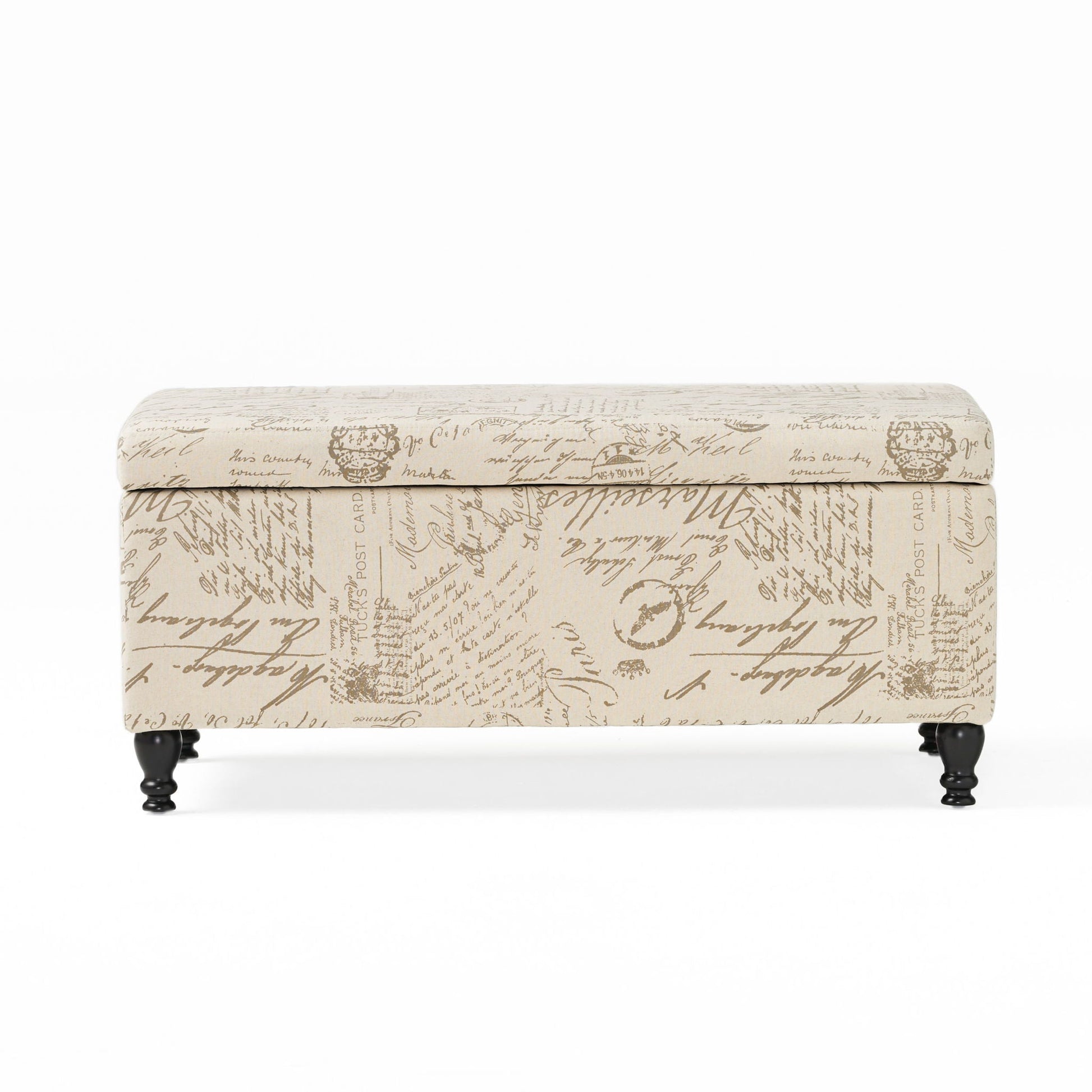 Parisian Upholstered Fabric Storage Ottoman - Beige / Reclaimed Natural Noble House