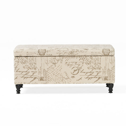 Parisian Upholstered Fabric Storage Ottoman - Beige / Reclaimed Natural Noble House