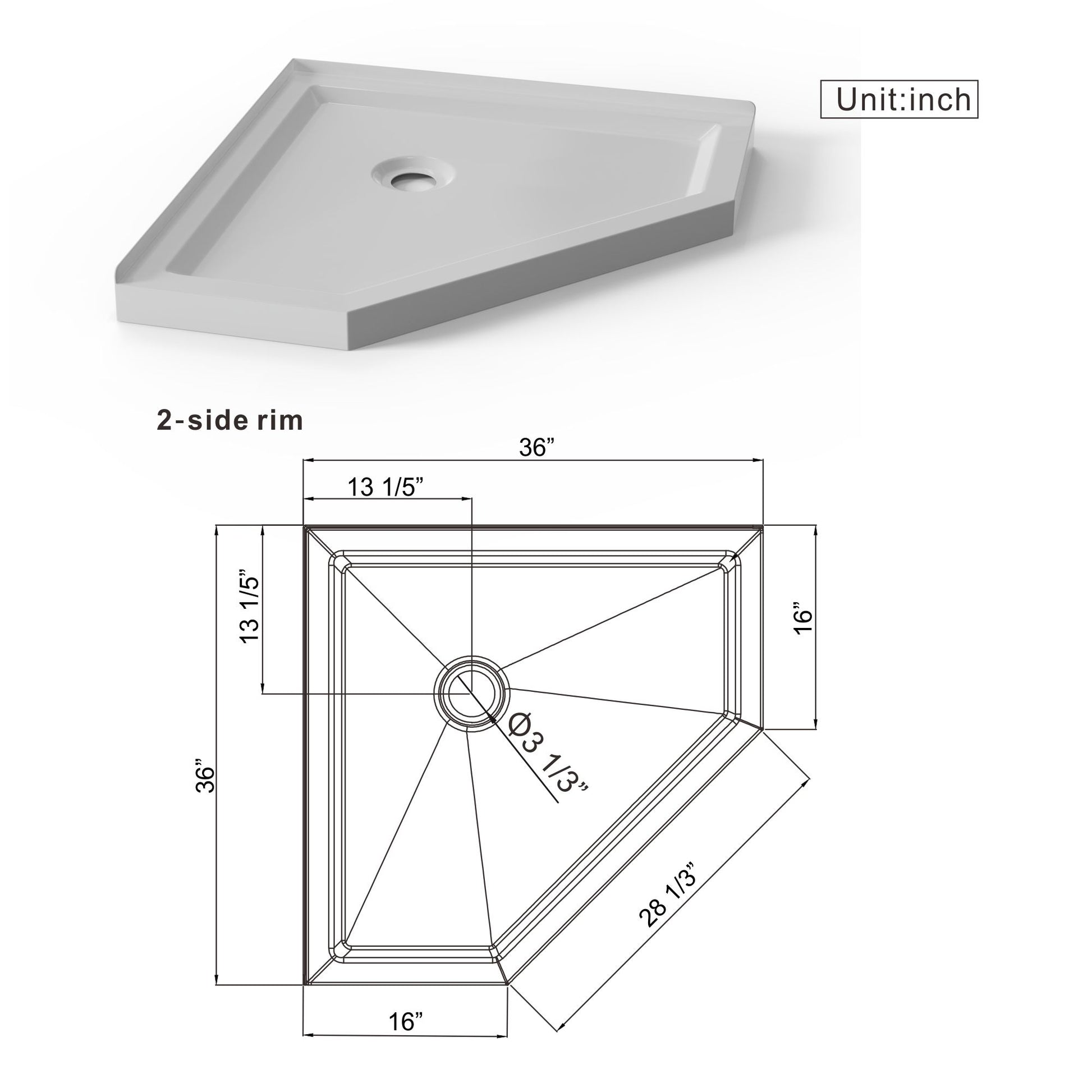 Neo Angle Corner Drain Shower Base - White Daily Nest