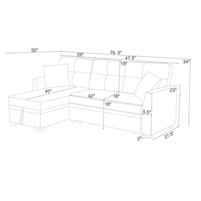 Upholstered Sectional & Pull Out Bed And Chaise Storage Home Essentials
