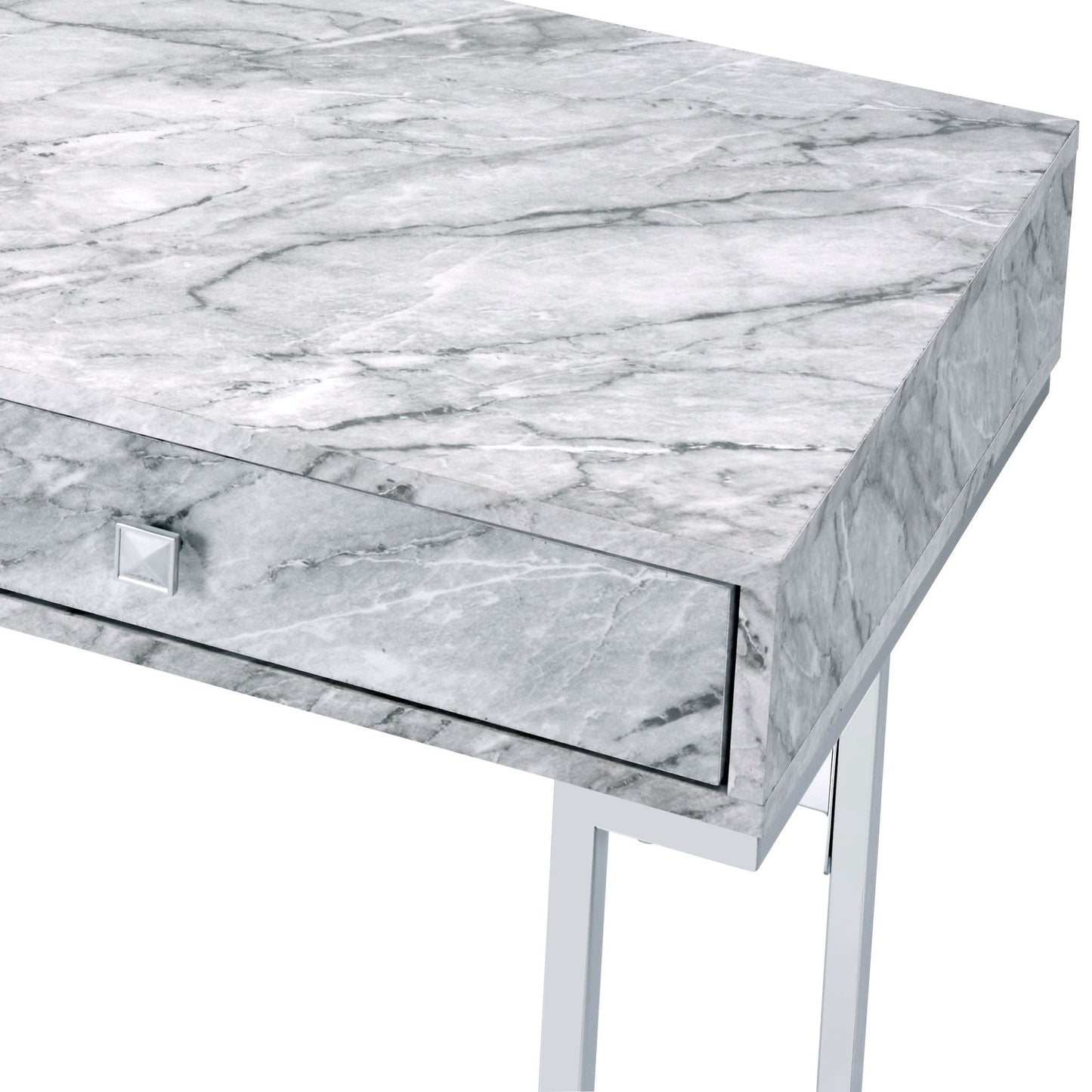 Tigress - Printed Faux Marble Top Writing Desk - White Acme