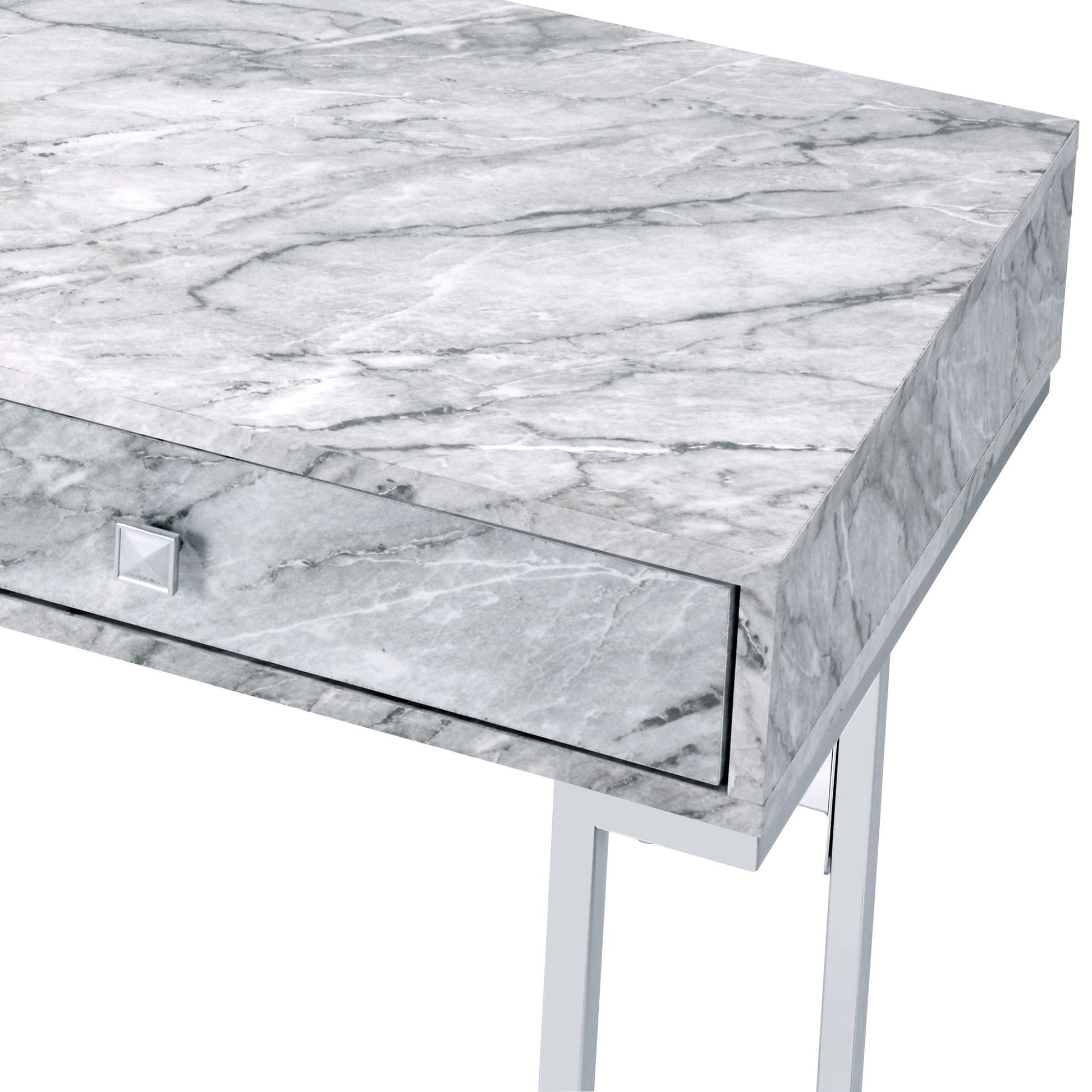 Tigress - Printed Faux Marble Top Writing Desk - White Acme