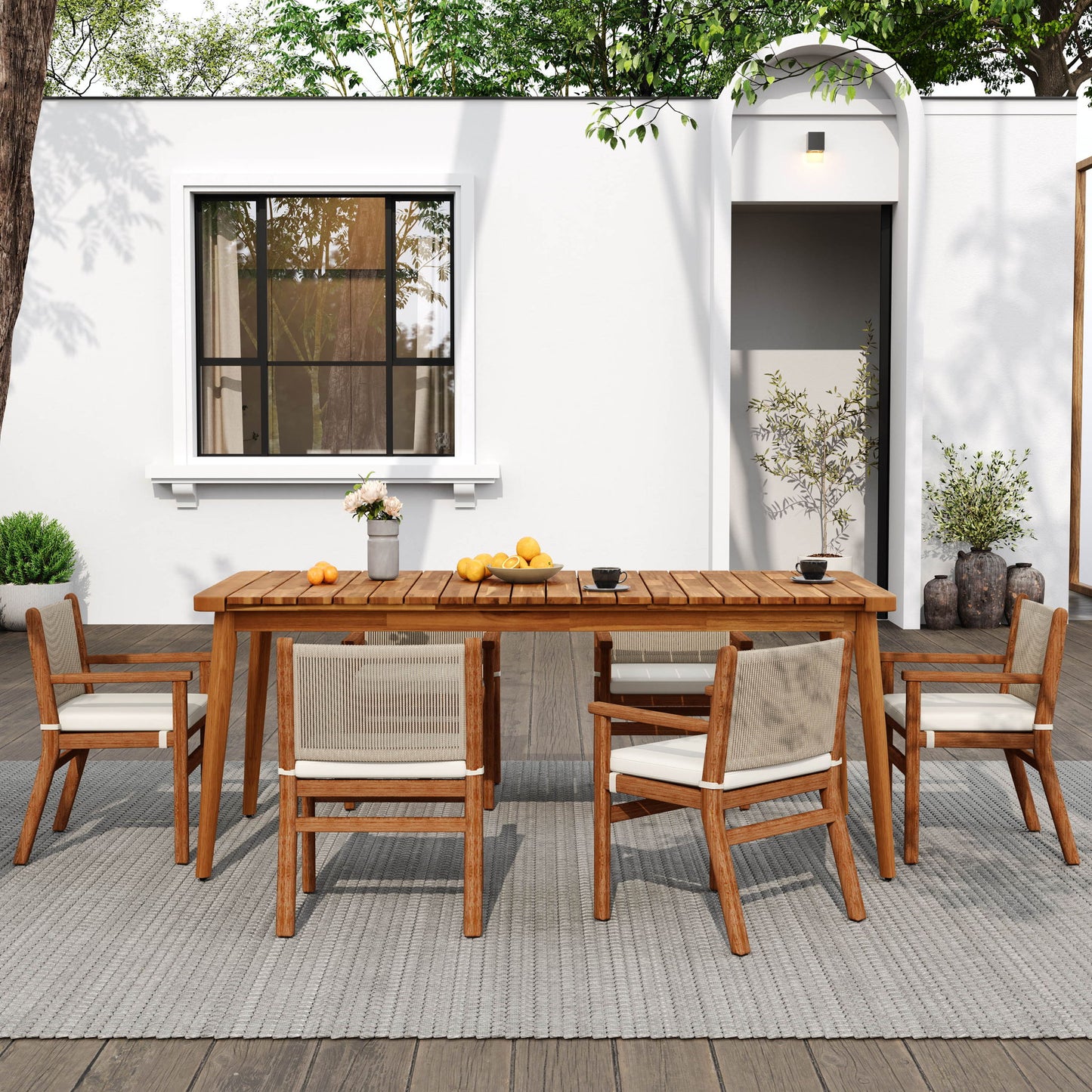 Dining Table 8 Person Outdoor Table, Farmhouse Furniture For Patio, Garden, Backyard - Teak Noble House