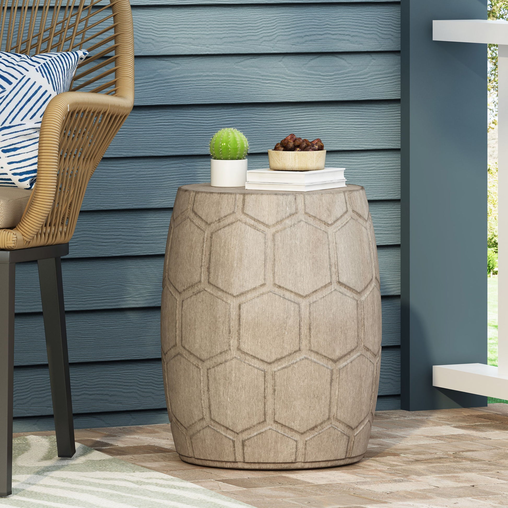 Outdoor Lightweight Concrete Side Table - Natural Noble House