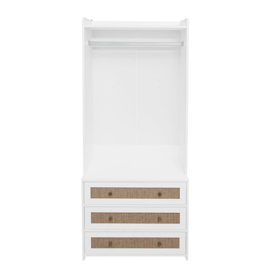 Wardrobe With 3 Drawers High Wardrobe Armoire With Rattan For Living Room Organizer - White Home Essentials