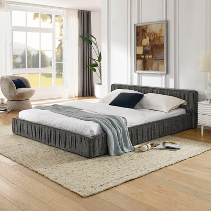 Modern Upholstered Platform Bed Frame With Pleated Design Home Essentials